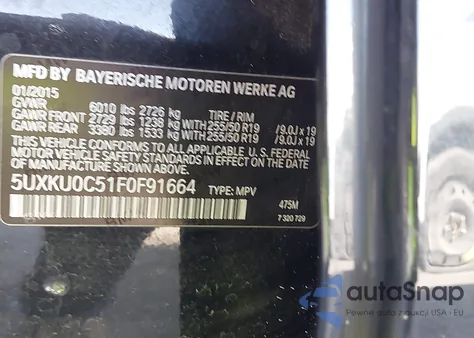 2015 BMW X6 Sdrive35I из США, поврежденный, VIN 5UXKU0C51F0F91664